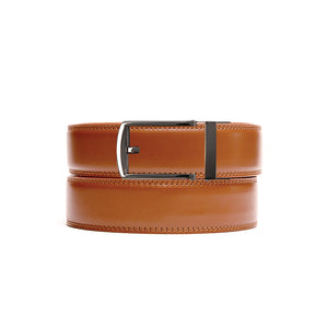 tan leather no hole belt strap with silver ratchet belt buckle