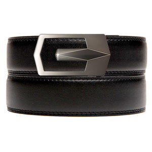 black holeless belt strap with gunmetal ratchet buckle