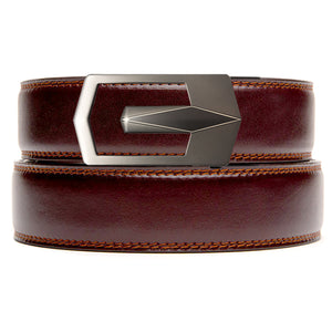 mahogany holeless belt strap with ratchet buckle