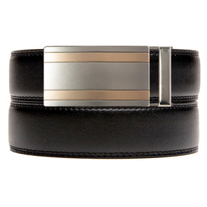 black no hole leather belt strap with silver/copper ratchet buckle