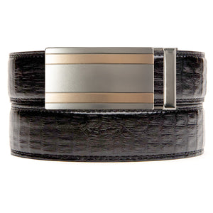 black faux crocodile no hole belt strap with silver/copper ratchet buckle