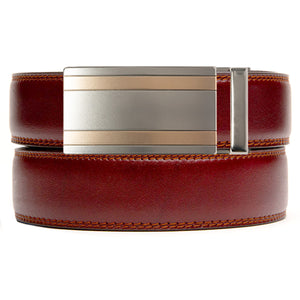 brown leather no hole belt strap with silver/copper ratchet buckle