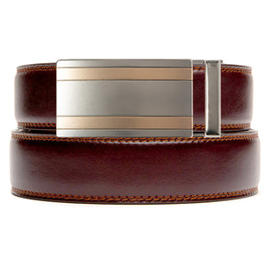 mahogany no hole belt strap with silver/copper ratchet buckle