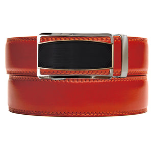 no hole apricot colored belt strap with silver/gold/black ratchet buckle