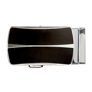 shiny silver and black ratchet belt buckle