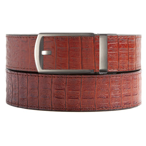 textured holeless belt strap with ratchet buckle