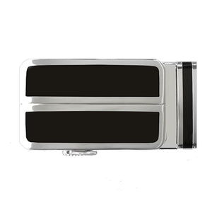 silver and black ratchet belt buckle