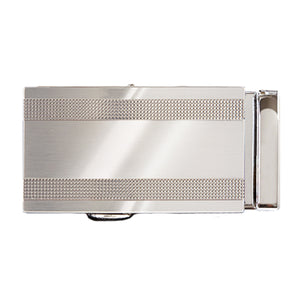 silver ratchet belt buckle with embossing