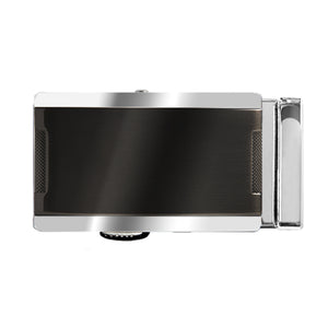 shiny silver and black ratchet belt buckle