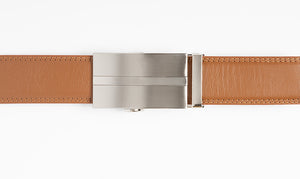 Nottingham ratchet buckle on tan holeless belt strap