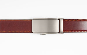 Oxford ratchet buckle on a mahogany holeless belt strap