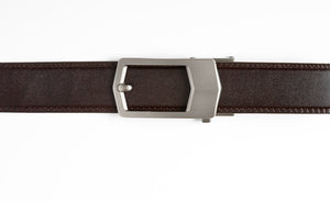 Poole ratchet buckle on black holeless belt strap