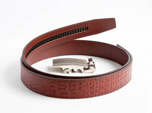 brown belt strap and a silver buckle