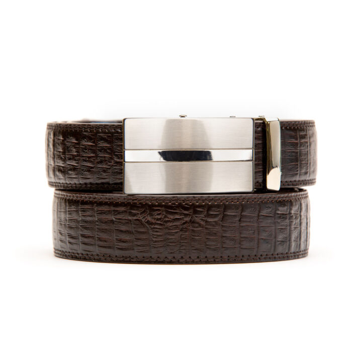Nottingham Buckle and Faux Brown Crocodile holeless leather strap