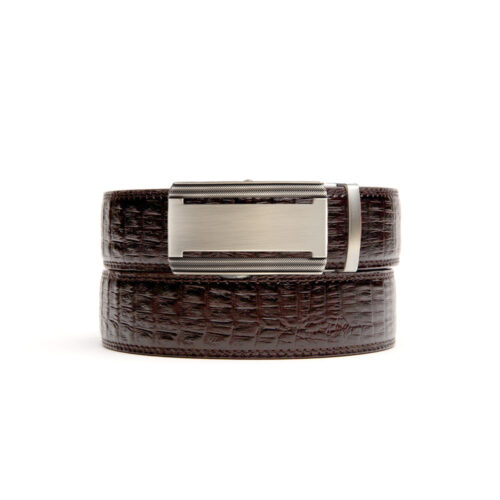 Brown Faux Crocodile holeless belt strap with Bristol Buckle