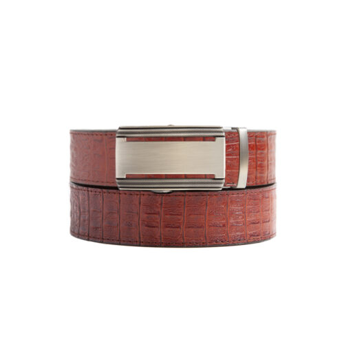 Cayenne colored holeless belt strap with Bristol buckle