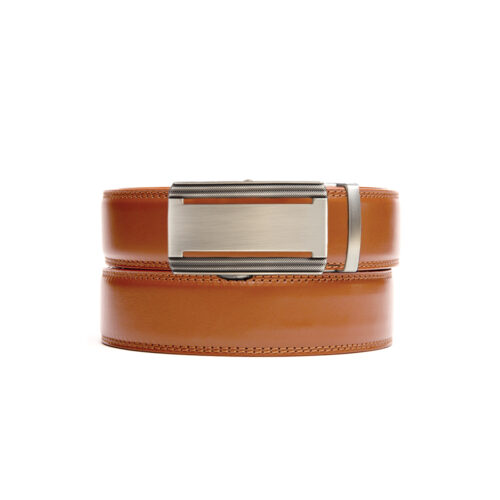 Tan holeless leather belt with Bristol buckle