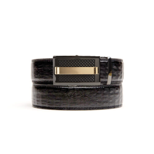 Faux black crocodile holeless belt strap with Buckingham buckle