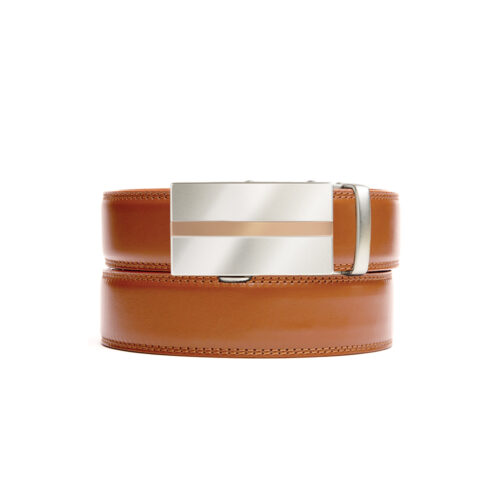 Tan holeless belt strap with Cumbria buckle