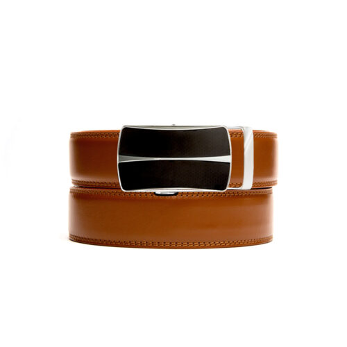 Walnut colored belt strap with Essex ratchet buckle