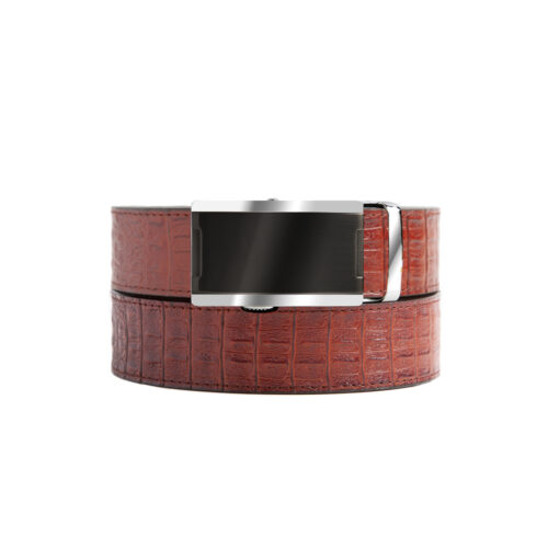 Cayenne colored holeless belt strap with ratchet buckle