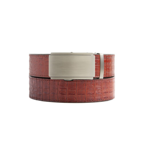 faux crocodile leather holeless belt strap with ratchet buckle